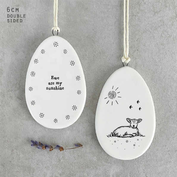 'Ewe Are My Sunshine" Porcelain Hanging Egg Decoration