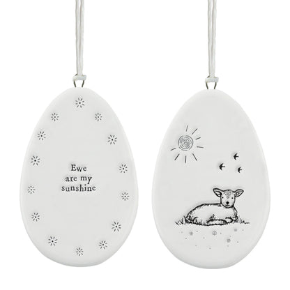 'Ewe Are My Sunshine" Porcelain Hanging Egg Decoration