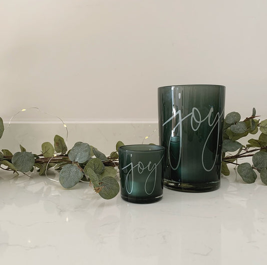 Green 'Joy' Candle Holders