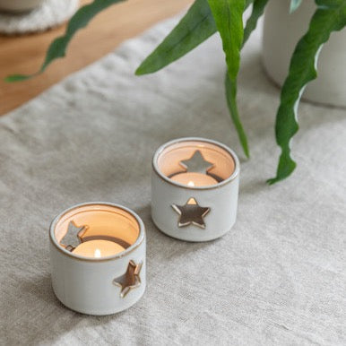 Set of 2 Ceramic Star Tealight Holders