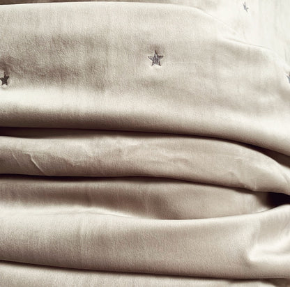 Nude Velvet Throw with Embroidered Silver Star Detail