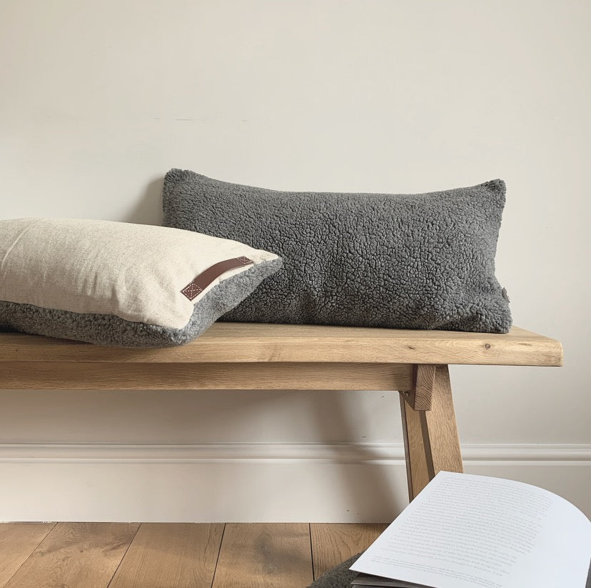 Grey Sheepskin Rectangular Cushion Just So Interiors